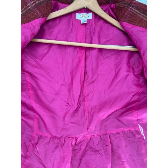 Talbots Womens 12 100% Wool Blazer Rust Orange Pink Plaid Peplum Back Academia - Picture 8 of 10